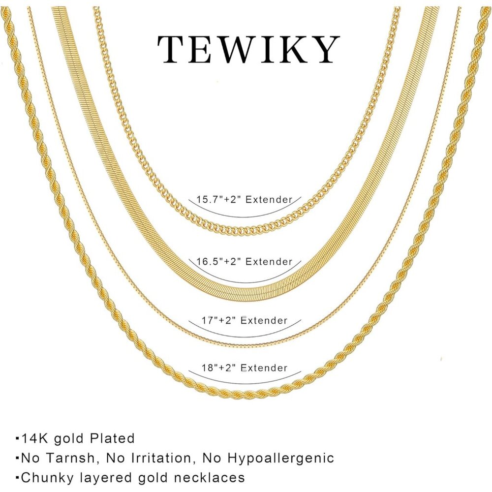Layered Necklaces for Women Non Tarnish- Chunky 14k Gold Plated Herringbone/Snak - Picture 5 of 8